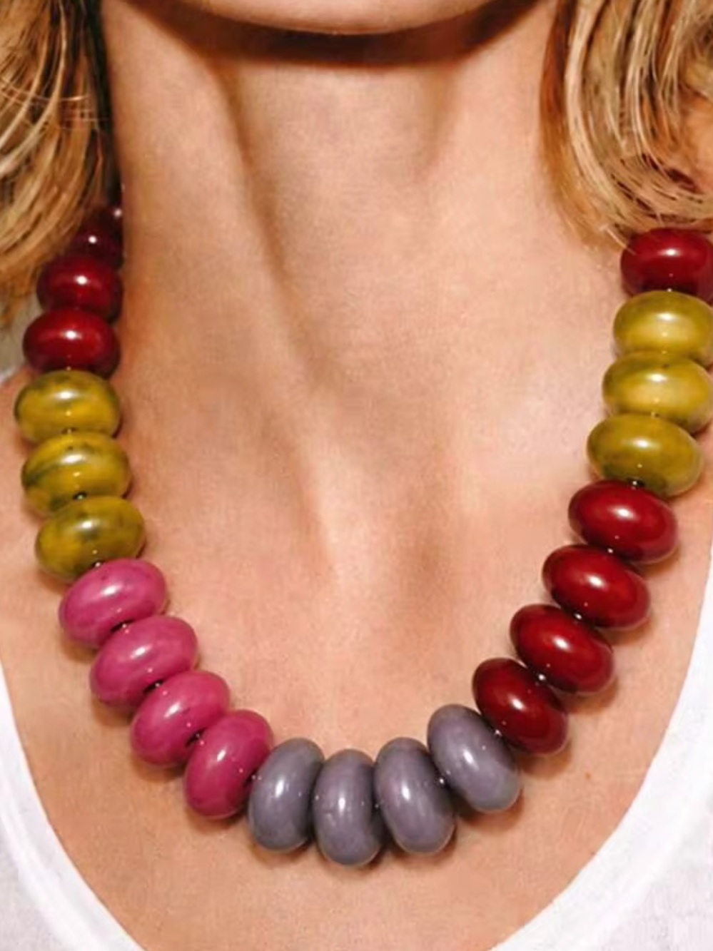New! Colorblock Dopamine Resin Beaded Statement Choker Necklace